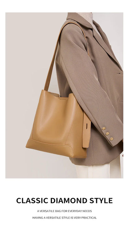 100% Genuine Leather Women Shoulder Bag Large Capacity Cowhide Bucket Bags Fashion Casual Female Crossobdy Bag 2391