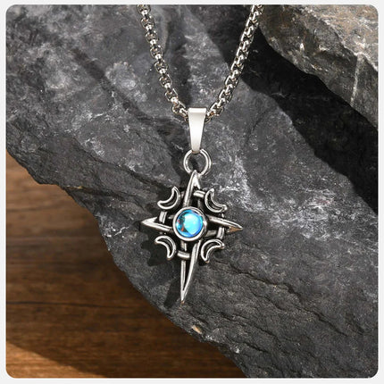 Vnox Witches Knot Moon Star Collane con ciondolo Orecchini per uomo Donna, set di gioielli con collare in pietra di luna con nodo celtico in acciaio inossidabile platinumshop