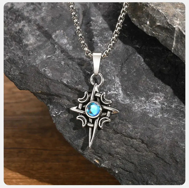 Vnox Witches Knot Moon Star Collane con ciondolo Orecchini per uomo Donna, set di gioielli con collare in pietra di luna con nodo celtico in acciaio inossidabile platinumshop