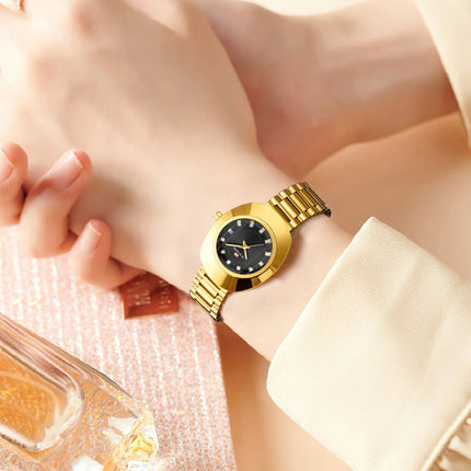 2024 nuove donne orologio ovale 34mm movimento al quarzo in acciaio inossidabile marchio di lusso acqua diamante oro nero vestito casual orologio da banchetto platinumshop