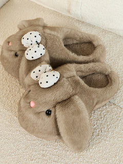 SHAJI Women Long Ear Bunny Plush Slippers Autumn Winter Kawaii Cartoon Non-Slip EVA Sole Indoor Bedroom Home House Shoes