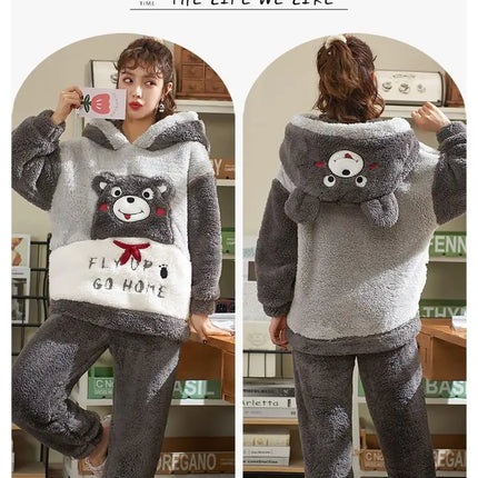 Couples Pajamas Women Men Winter Thicken Pyjamas Sleepwear Cartoon Dinosaur Korean Lovers Homewear Soft Warm Hoodies Pijama