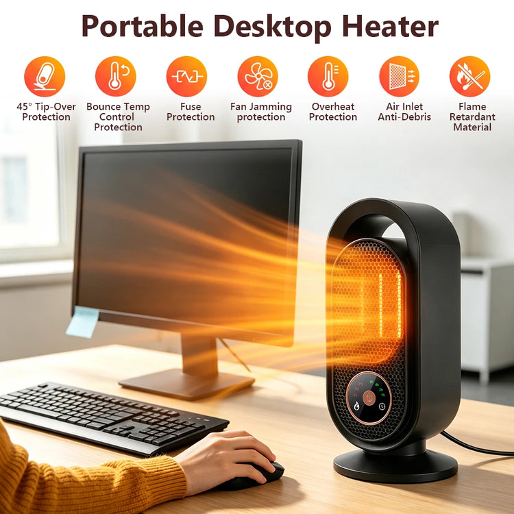1000W Winter Portable Desktop Heater 4 Timer Settings Warm Air Blower PTC Fast Heating Household Heater for Home Office Indoor