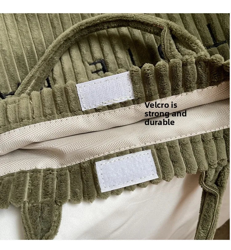 Large Capacity Striped Velvet Handbag Shoulder Bag for Woman Handbags Crossbody Bags, Versatile Letter Corduroy Women's Tote Bag PlatiNum