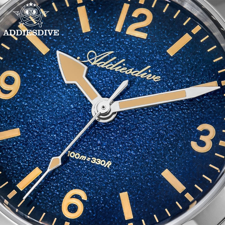 ADDIESDIVE NEW Luxury Quartz Men's 36mm Watch AD2544 Sapphire Crystal 100M Waterproof C3 Retro Luminous Leather Strap Wristwatch