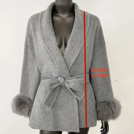 Elegant OL Office Lady Overcoats Fur Patchwork Long Sleeve Woolen Coat Beautiful Women's Clothing Jacket Autumn 2025 Spring