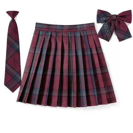 Damen Plissierter Schottenrock mit Fliege XS-5XL Harajuku Preppy Japanische Schuluniformen Mini Rock Sommer Jupe Kawaii für Mädchen