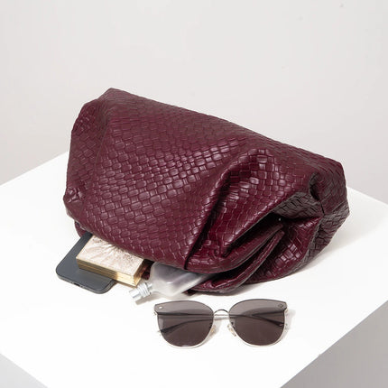 Vintage Artificial Leather Woven Pattern Clutch Bag，Burgundy Bag，Prom Dresses for Women，Large Capacity Women Purse PlatiNum
