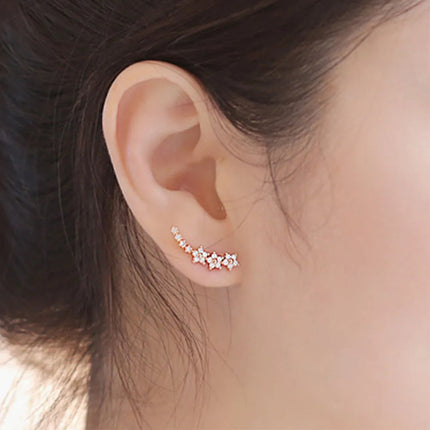 925 Silver Full Moissanite Earrings Climber 7 Star Crawler Stud Ear Cuff for Women Black White Moissanite Jewelry Brincos Gift PlatiNum