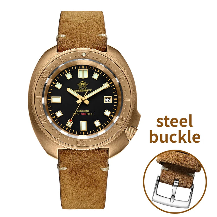 ADDIESDIVE Mens Automatic Mechanical Dive Watch Japan 8215 Movement Bronze Case Sapphire Crystal 200M Waterproof Ceramic Bezel