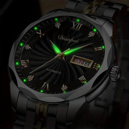 Dianpai Orologio meccanico automatico con cinturino luminoso in acciaio inossidabile, orologio nazionale da uomo alla moda. platinumshop