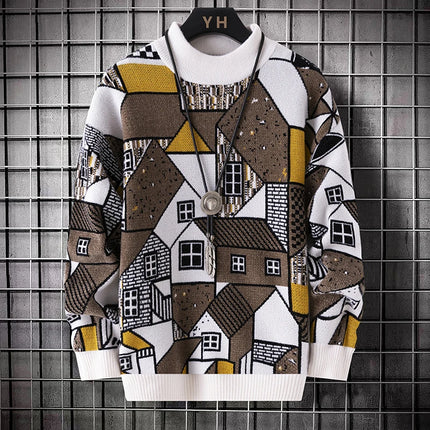 Men's wool pullovers 2025 men winter korean style grid pattern warm Sweaters O-neck men sweaters autumn men size M-3XL
