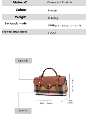 Borsa Mini Boston a Righe e Quadri in Tessuto con Finiture in Ecopelle, Chiusura a Giro e Torsione, Design con Patta, Borsa a Mano da Donna, a Tracolla, Portamonete