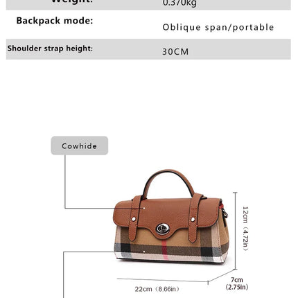 Borsa Mini Boston a Righe e Quadri in Tessuto con Finiture in Ecopelle, Chiusura a Giro e Torsione, Design con Patta, Borsa a Mano da Donna, a Tracolla, Portamonete