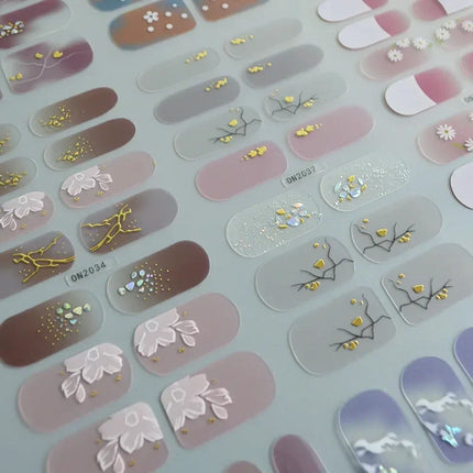 14Tips 3D Flowers Gradient Color Adhesive UV Gel Nail Stickers Fashionable Marble Pattern Nail Wraps DIY Manicure Arts Decals