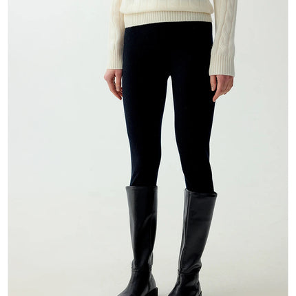 100% fine spun wool knitted pants for women, soft and comfortable thin wool leggings, slim fit solid color leggings PlatiNum