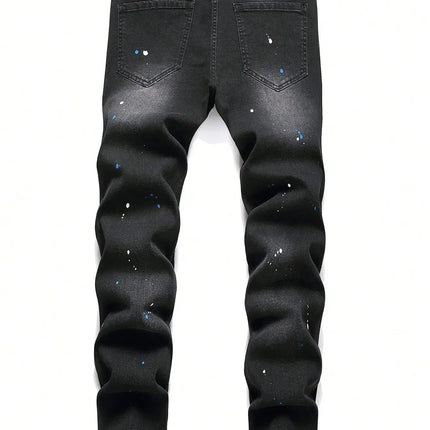 Men y2k Stretchy Skinny Denim Jeans For Men Casual pants Ripped Patchwork Hole Slim Fit Denim Hip Hop Black Straight Trousers PlatiNum