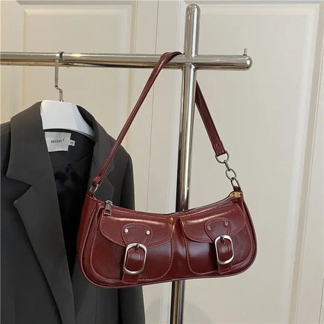 Fashion Pu Leather Women's Shoulder Bag Small Double Pocket Design Ladies Underarm Bags Y2k Vintage Female Handbags Clutch Purse PlatiNum