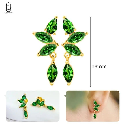 925 Sterling Silver Needle Green Zircon Gold Earrings Heart Hoop Earrings for Women Delicate Stud Earrings Luxury Jewelry Gifts PlatiNum