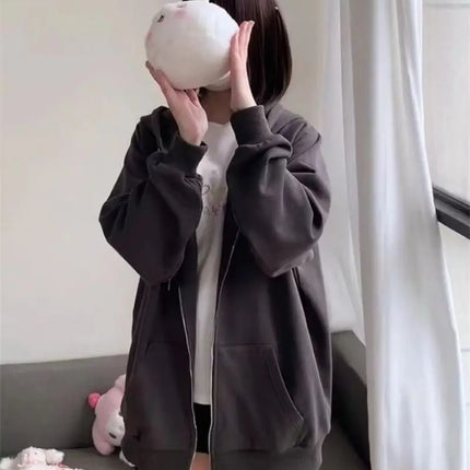 Zipper Hoodie Gothic Cartoon Kawaii Cat Ear Y2k Jacket Zip Up Thin Coat Spring Autumn Cute Core 2000s Clothes Fall Sweatshirts