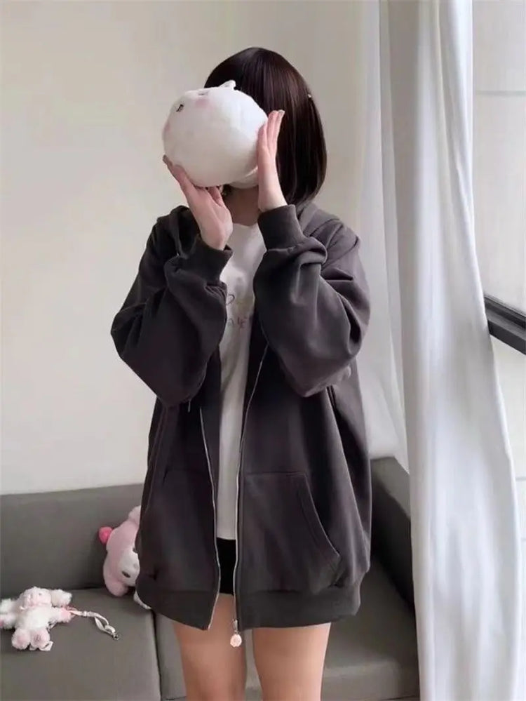Zipper Hoodie Gothic Cartoon Kawaii Cat Ear Y2k Jacket Zip Up Thin Coat Spring Autumn Cute Core 2000s Clothes Fall Sweatshirts