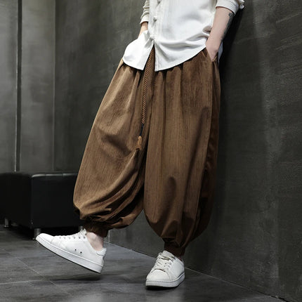 Pantaloni a gamba larga da uomo Pantaloni larghi in vita elastica da uomo Streetwear Stili giapponesi Pantaloni casual Pantaloni lunghi oversize vintage solidi