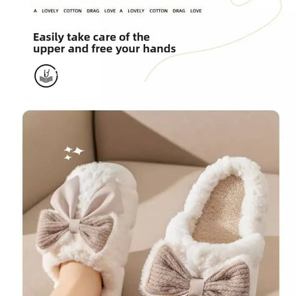 Winter Cute Butterfly Cotton Slippers for Women Non Slip Thick Sole Fluffy Indoor House Shoes Warm Maternity Home Footwear
