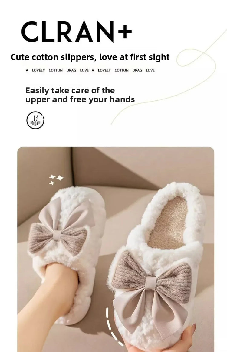 Winter Cute Butterfly Cotton Slippers for Women Non Slip Thick Sole Fluffy Indoor House Shoes Warm Maternity Home Footwear