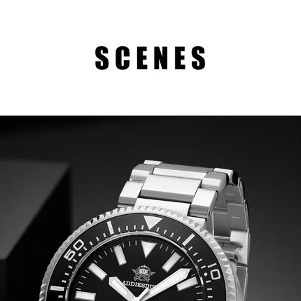 ADDIESDIVE Men's Automatic Mechanical Watch Sapphire Glass Super Luminous Watches Stainless Steel Hombre 100Bar Waterproof