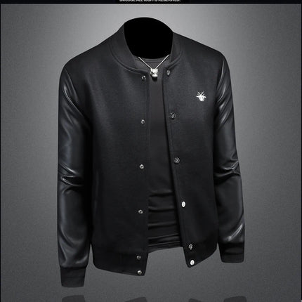 Minglu Spring Autumn Stand Collar Men's Jackets Luxury Bee Embroidery Single Breasted Sport Casual Male Coats Man Overcoat 5XL
