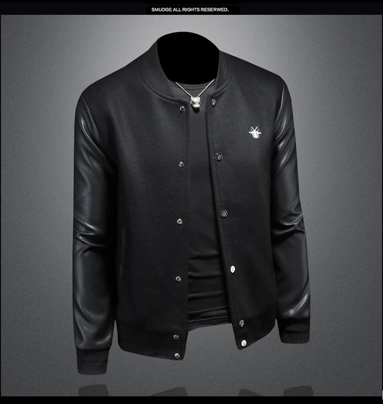 Minglu Spring Autumn Stand Collar Men's Jackets Luxury Bee Embroidery Single Breasted Sport Casual Male Coats Man Overcoat 5XL