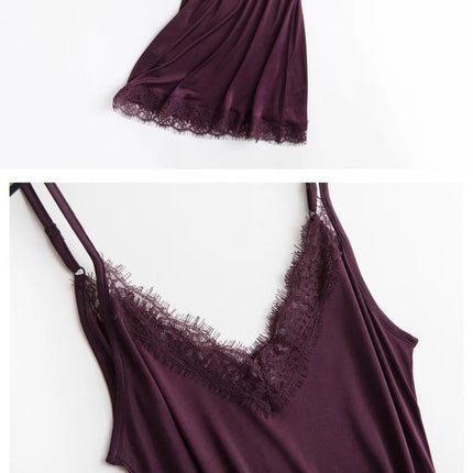 Abbigliamento primavera/autunno da donna 23% seta di gelso naturale allentato scollo a V pizzo slip camicia da notte tinta unita sexy abito base lavorato a maglia