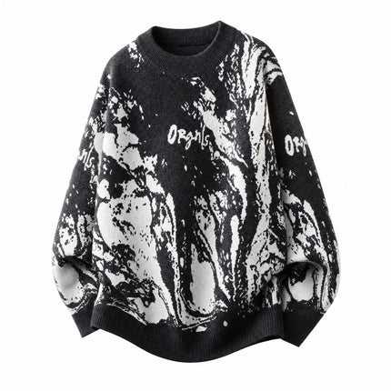 All-Over Floral Jacquard Pattern Pullover Sweater, Casual Crew Neck Knit Men's Pullover, Super Cool Winter Gift