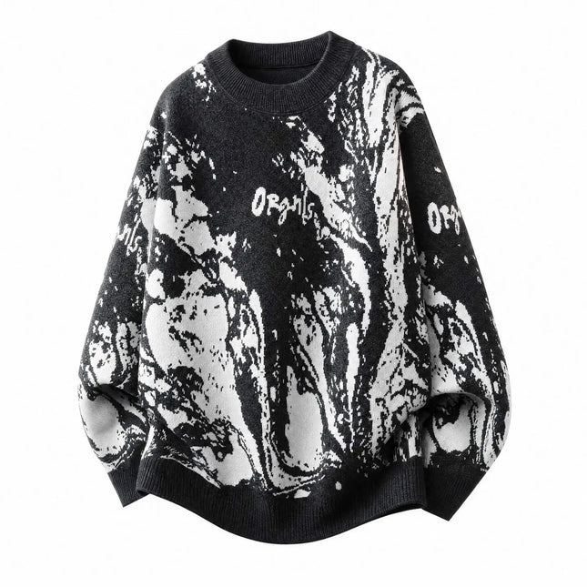 All-Over Floral Jacquard Pattern Pullover Sweater, Casual Crew Neck Knit Men's Pullover, Super Cool Winter Gift