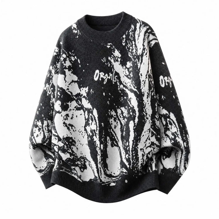 All-Over Floral Jacquard Pattern Pullover Sweater, Casual Crew Neck Knit Men's Pullover, Super Cool Winter Gift