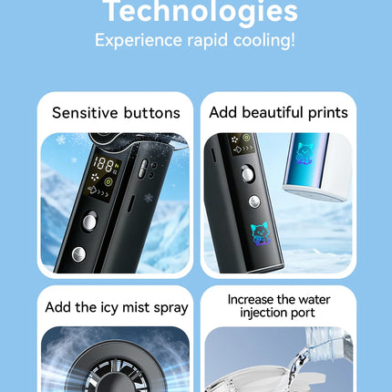 Ventilatore Portatile con Spray d'Acqua e Graffiti Laser, 3000 mAh Ricaricabile, 100 Velocità, per Casa e Esterni
