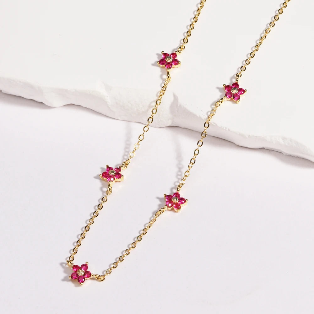 Moda colorata cubic zirconia 5 pezzi collana di fiori per le donne girocollo catena clavicola regali di gioielli da sposa