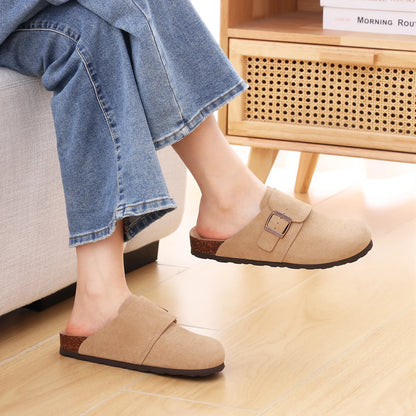 Eyriphy New Women Open Toe Leopard Slides With Adjustable Buckle Classic Flat Sandals Casual Cork Footbed Women's Slippers