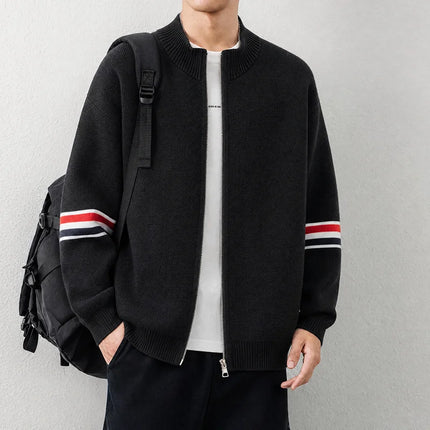 High Quality Fashion Knitted Jacket Men New color blocked striped designer brand casual sweater cardigan autumn warm thick coat