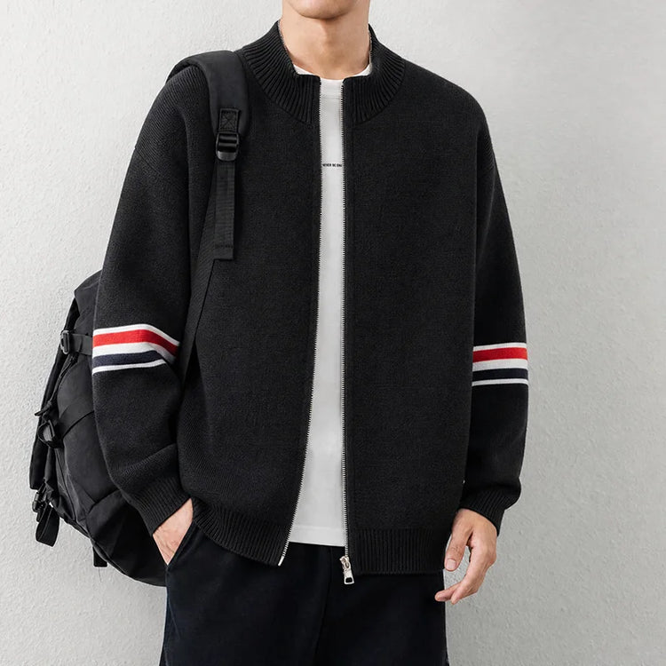 High Quality Fashion Knitted Jacket Men New color blocked striped designer brand casual sweater cardigan autumn warm thick coat