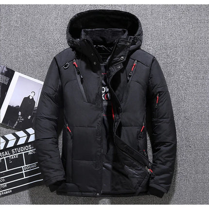 Winter White Duck Down Jacket Men Travel Hiking Thicken Warm Hooded Puffer Jackets Windproof Overcoat Down Coat Male Clothing