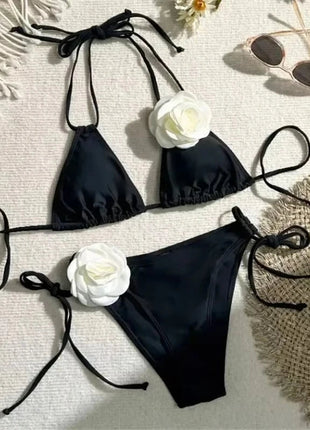 Costume da Bagno Sexy con Fiori e Fascia, Bikini a Perizoma 2025, Costumi da Bagno Donna con Lacci, Set Bikini Brasiliano, Biquini Mujer platinumshop