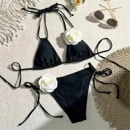 Costume da Bagno Sexy con Fiori e Fascia, Bikini a Perizoma 2025, Costumi da Bagno Donna con Lacci, Set Bikini Brasiliano, Biquini Mujer platinumshop