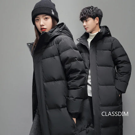 New Winter Men Long Puffer Jackets Hooded Duck Down Coats Unisex Casual Down Jackets Couples Outdoor Windproof Warm Jackets 3XL