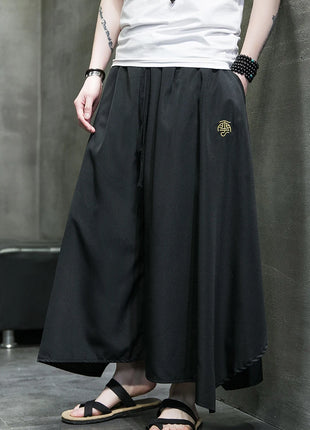 Nuovi pantaloni da uomo a gamba larga ricamati pantaloni Harajuku oversize larghi casual samurai pantaloni lanterna tradizionali retrò giapponesi da uomo