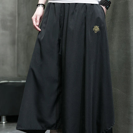 Nuovi pantaloni da uomo a gamba larga ricamati pantaloni Harajuku oversize larghi casual samurai pantaloni lanterna tradizionali retrò giapponesi da uomo