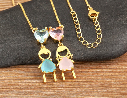 AIBEF Cuore Strass Ragazza e Ragazza Donna Ciondolo Collana Madre Cubic Zirconia Rame Dolce e Carino Gioielli Regalo di Fascino per Bambini