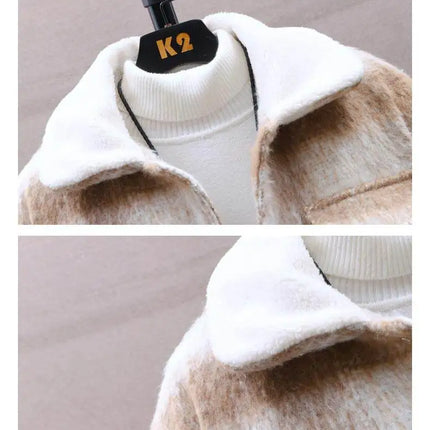 Retro Men's Woolen Coat Winter Add Velvet Keep Warm Jackets Classic Plaid Print Loose Casual Trench Blends Jacket Men Clothing