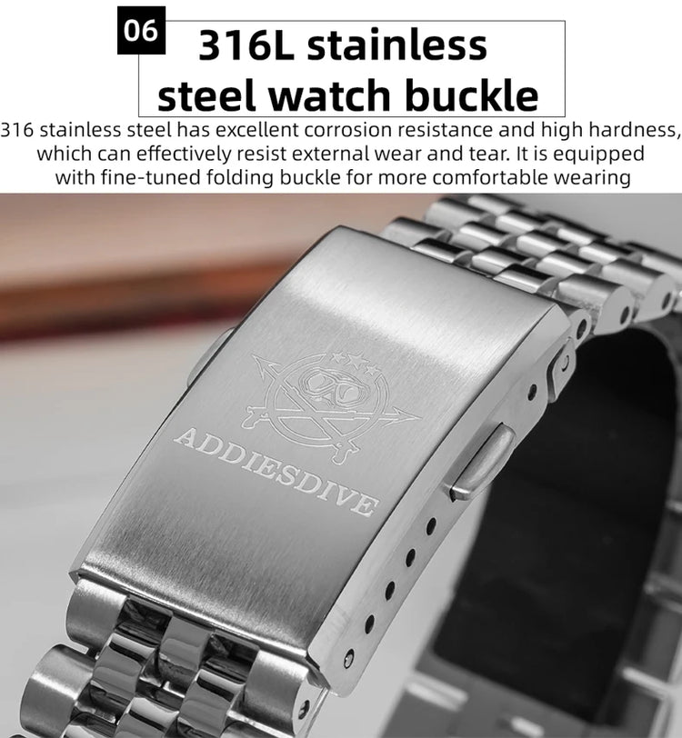 ADDIESDIVE 36mm Luxury Watch for Women VH31 Movement 100m Waterproof BGW9 Luminous Diving Watches Stainless Steel Quartz Watch