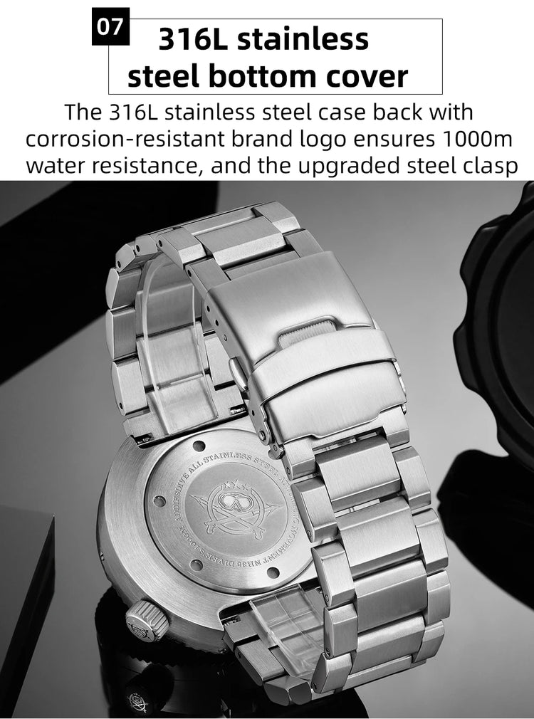 ADDIESDIVE 46mm Men Automatic Watch Sapphire Gradient Ice Hockey 1000m Dive Waterproof Mechanical Watch Ceramic Bezel Luminous